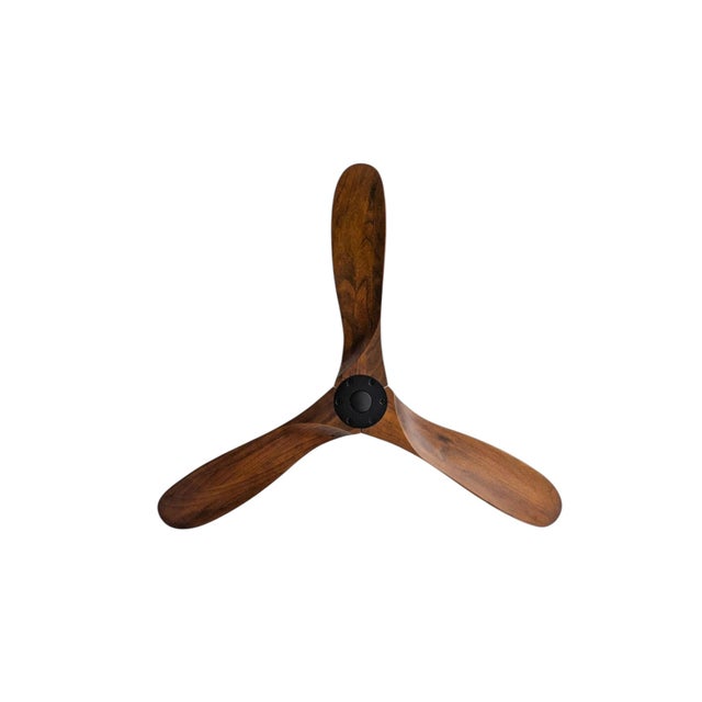 Matte black housing with three sculpted dark walnut blades. Visual Comfort Maverick 52 ceiling fan, model 3MAVR52BK,...