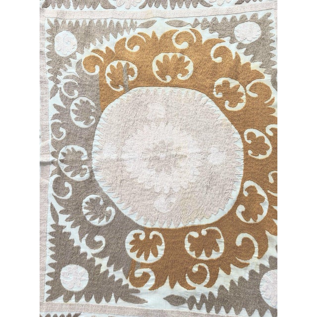 Boho Vintage Suzani from Uzbekistan, circa 1960s era. There are stains on this suzani. Dimension; 47'' x 53'' inches / 120...
