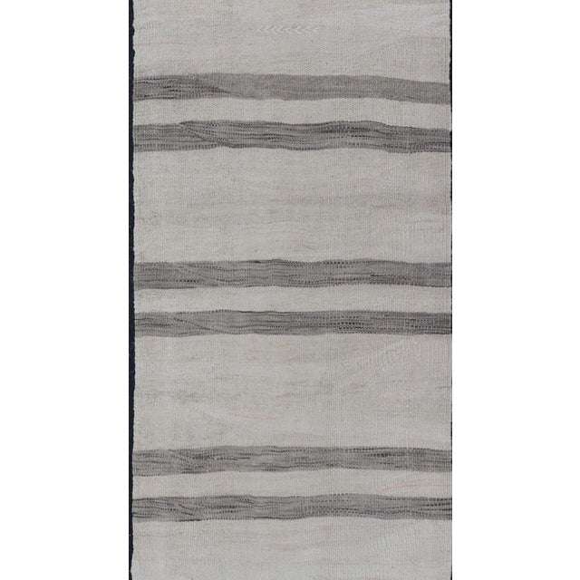 Mid 20th Century Mid 20th Century Vintage Turkish Kilim Runner With Horizontal Stripes in Gray Charcoal & Cream For Sale - Image 5 of 11