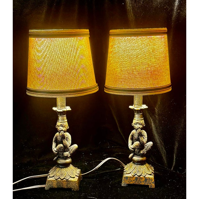 Mid 20th Century Brass Monkey Motif Accent Lamps - a Pair For Sale - Image 12 of 12