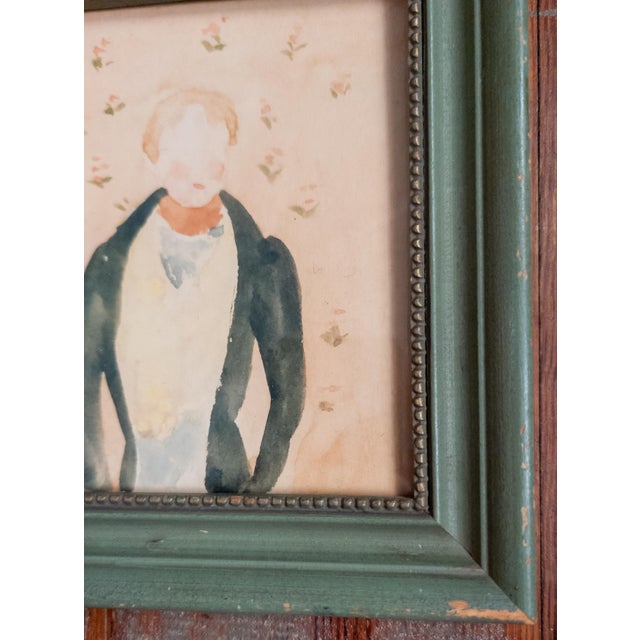 Paper 19th Century American Folk Art Watercolor Portrait of a Gentleman For Sale - Image 7 of 10