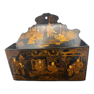 A Chinoiserie Black and Gold 19th Century Wall Pocket