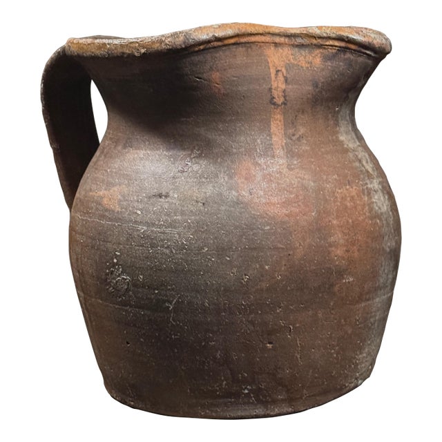 Antique 19th Century Primitive Portuguese Redware Pitcher From Vidigueira For Sale