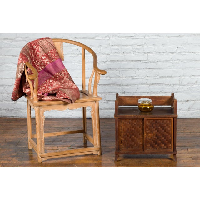 Vintage Javanese Latticed Bamboo Sliding Door & Gallery Side Cabinet For Sale - Image 11 of 13