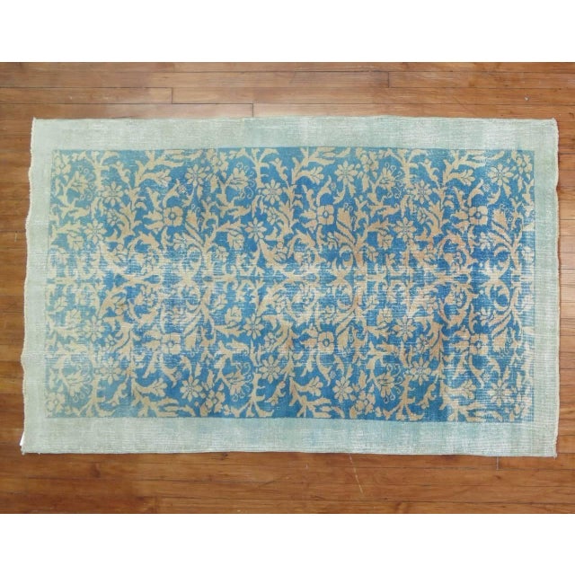 Mid-Century Turkish rug with a hard to find turquoise color. 3'11' x 6'7''