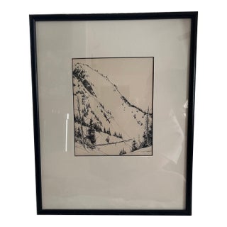 Mid Century Black and White Landscape Sketch Art. Signed Original. For Sale