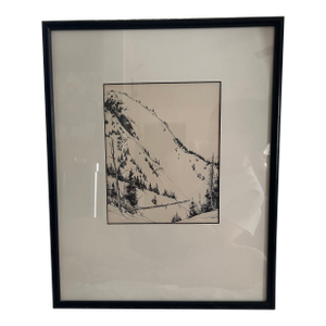 Mid Century Black and White Landscape Sketch Art. Signed Original.