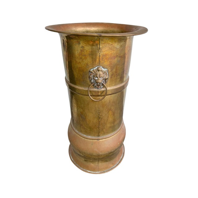 Farmhouse Antique Brass Umbrella Stand / Floor Vase – Russian European Metalwork With Double-Headed Eagle Mark For Sale - Image 3 of 6