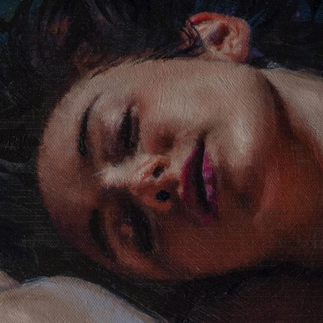 Figurative Chrysalis by Dave Seeley | Oil on canvas on panel Nude figure curled in a resting position. For Sale - Image 3 of 5