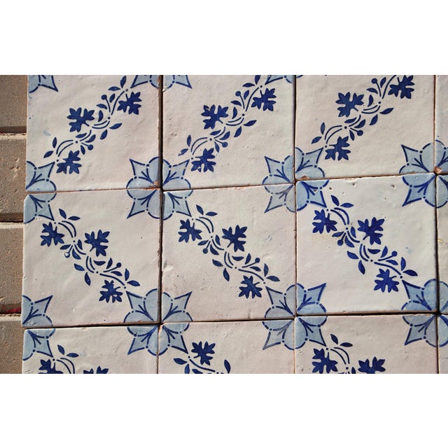 Blue Antique 19th Century Portuguese Tiles With Floral Garland and Star Motif Set of 75 For Sale - Image 8 of 18