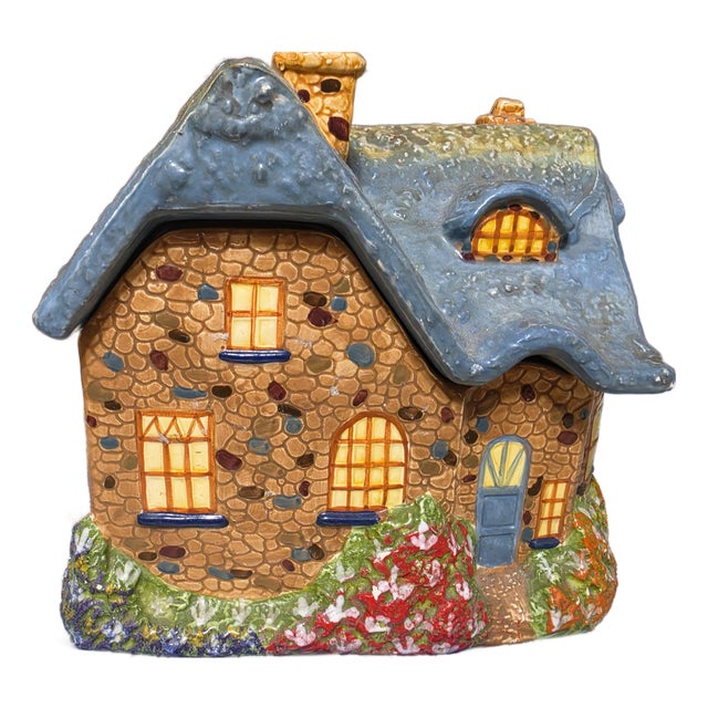 Vintage Christmas Gift Thomas Kinkade Cookie Jar Garden Cottage Village House For Sale