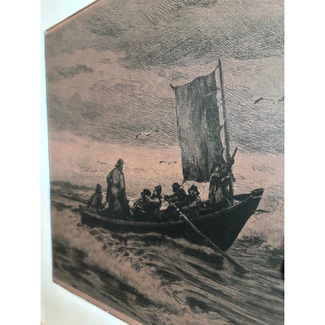 Antique Original Sailing Boat Etching, Signed Nautical Wall Art, 1900 For Sale - Image 4 of 12