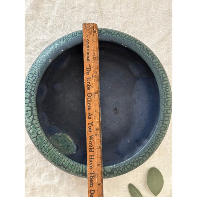 1910s Arts & Crafts Hampshire Pottery Blue & Green Matte "Peacock" Glaze Bulb Bowl For Sale - Image 9 of 17