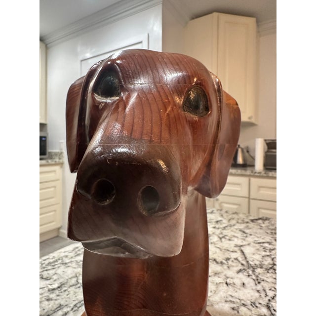 Large Wood Carved Bird Hunting Dog Labrador Retriever Signed Greg Jordan 1984 Bookends Sculpture For Sale - Image 4 of 12