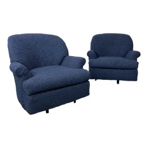 Pair of Mid-Century Modern Scroll Arm Swivel Lounge / Arm Chairs, Faux Shearling
