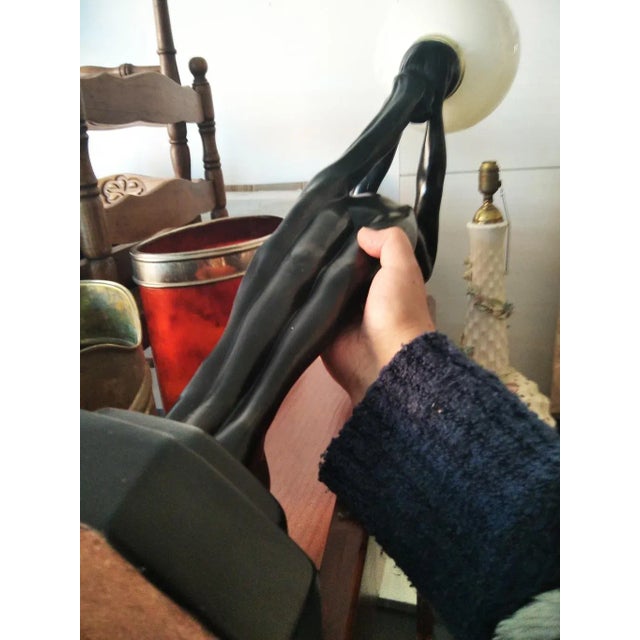 Black Large Art Deco Style Female Figure Table Lamp, 1970s For Sale - Image 8 of 17
