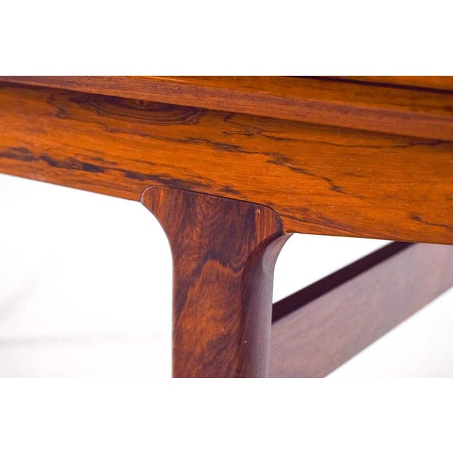 Rectangular draw leaf dining table by Vejle Stole Mobelfabrik maybe designed by Henning Kjaernulf in Denmark, 1960s. The...