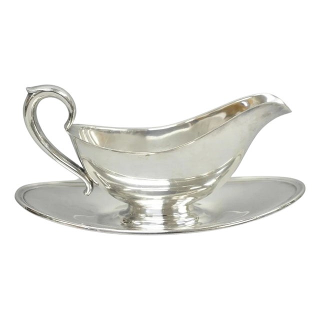 Vintage Gorham Y430 Victorian Silver Plated Gravy Sauce Boat W / Dish For Sale