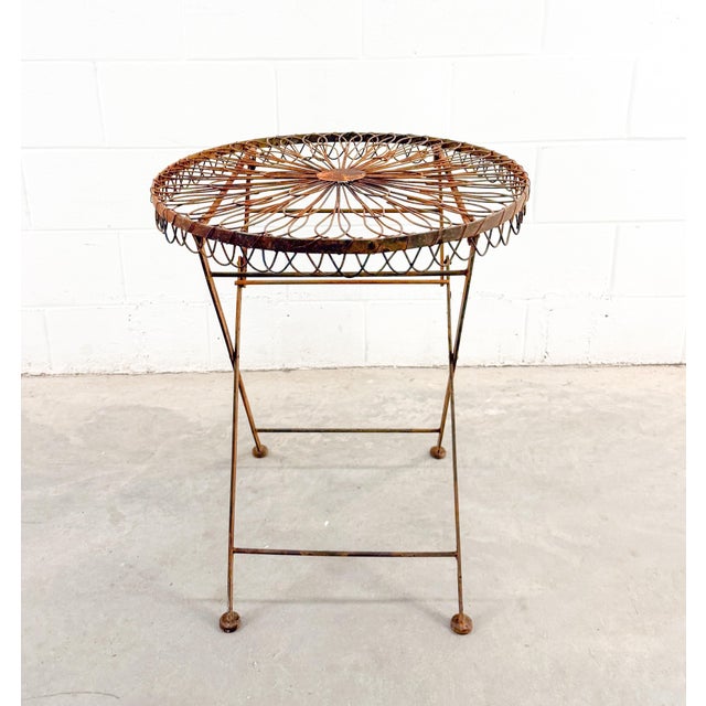 Farmhouse Late 19th Century French Wirework Iron Scallop & Flower Garden Table For Sale - Image 3 of 10