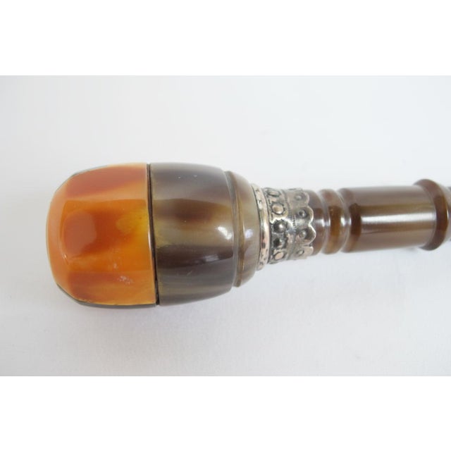 Natural Horn & Snakeskin Antique Walking Stick Gadget Cane With Hidden Corkscrew For Sale In Portland, OR - Image 6 of 11