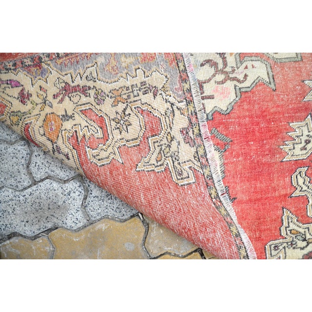 Vintage Red Wool Turkish Rug For Sale - Image 10 of 11