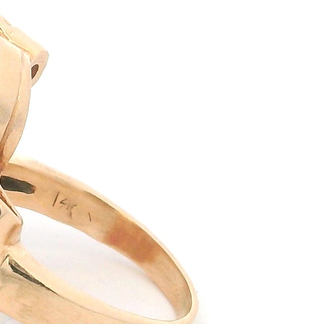 Art Deco Vintage Retro 14k Yellow Gold Ruby & Diamond Cocktail Ring, Circa 1940s, Size 6.5 For Sale - Image 3 of 8