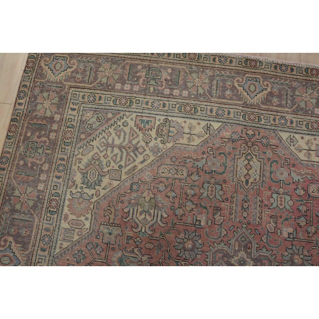 Textile Tabriz Rug 6’4” X 9′ Pink Wool Vintage Distressed Hand-Knotted Oriental Carpet For Sale - Image 7 of 14