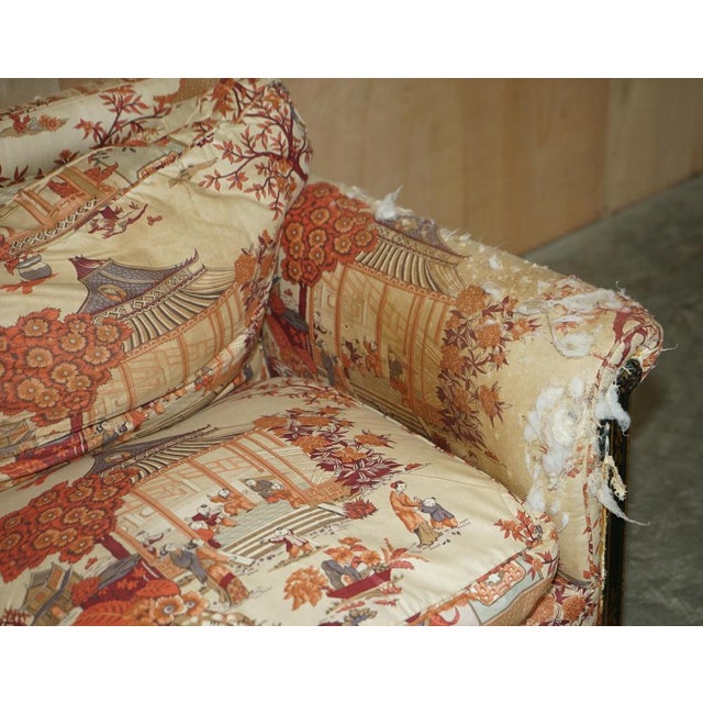 Aesthetic Movement Sofa in Chinoiserie Fabic with Claw & Ball Feet from Howard & Sons, 1880s For Sale - Image 12 of 18