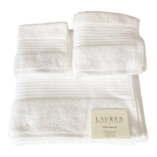 20th Century Ralph Lauren Greenwich 3 Piece White Bath Towel Set New Condition With Tags For Sale
