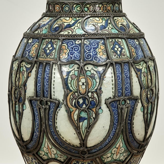Mid 20th Century Large Vintage Moroccan Earthenware and Metal Urn For Sale - Image 5 of 9