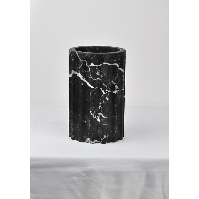 Contemporary Handmade Column Vase in Satin Black Marquina Marble by Fiammetta V. For Sale - Image 3 of 18