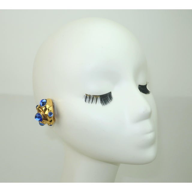 Antigona Paris Gold Plated Sculptural Earrings With Blue Cabochons, a Pair For Sale - Image 11 of 12