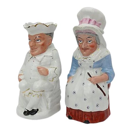 Antique English Staffordshire Punch & Judy Pitchers For Sale