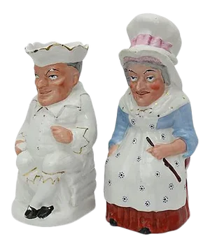 Antique English Staffordshire Punch & Judy Pitchers