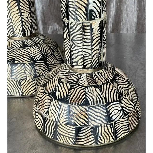 Black Vintage Boho Brass and Coconut Shell Candlesticks - Set of 2 For Sale - Image 8 of 9