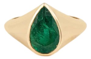 2.67ct Chunky Pear-Cut Emerald Contemporary Dome Ring in 18k Yellow Gold Size 7