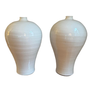 Pair of Early 20th Century White Chinese Bai Meiping Plum Vase Jars