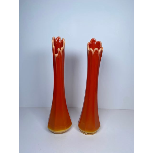Pair of Bright Orange l.e. Smith Bittersweet Vases For Sale - Image 14 of 14