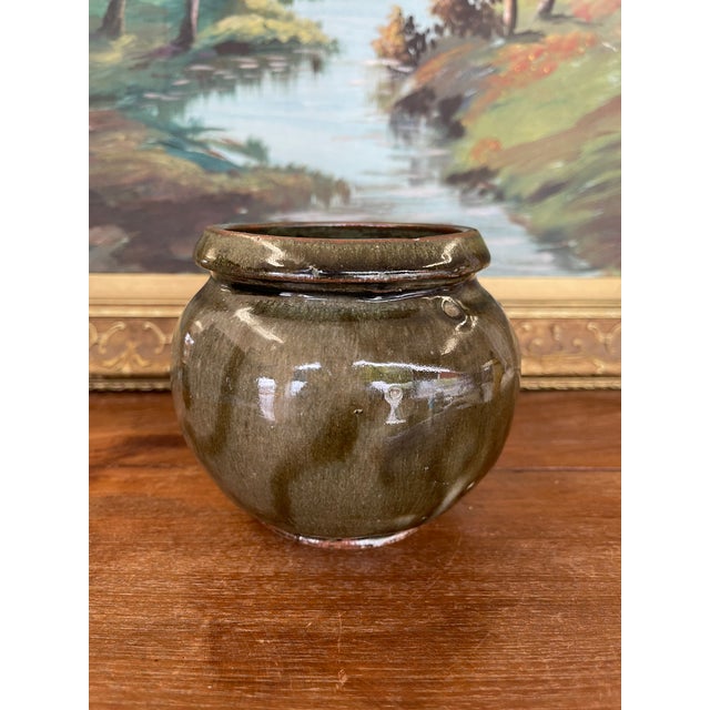 Vintage Studio Pottery Jar With Glazed Bird Silhouette and Earthy Green Finish For Sale In Seattle - Image 6 of 9