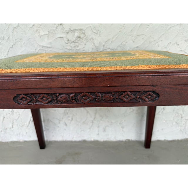 Early 20th Century Vintage Carved Wood Needlepoint Bench / Accent Table With Floral Design For Sale - Image 5 of 9