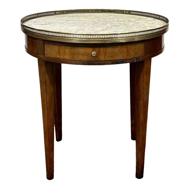 Louis XVI Style Bouillotte Table in Mahogany with White Marble Top, 1930s For Sale