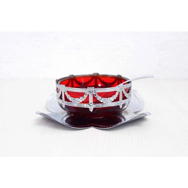 English Art Nouveau Silver Metal and Glass Sugar Bowl For Sale - Image 10 of 10