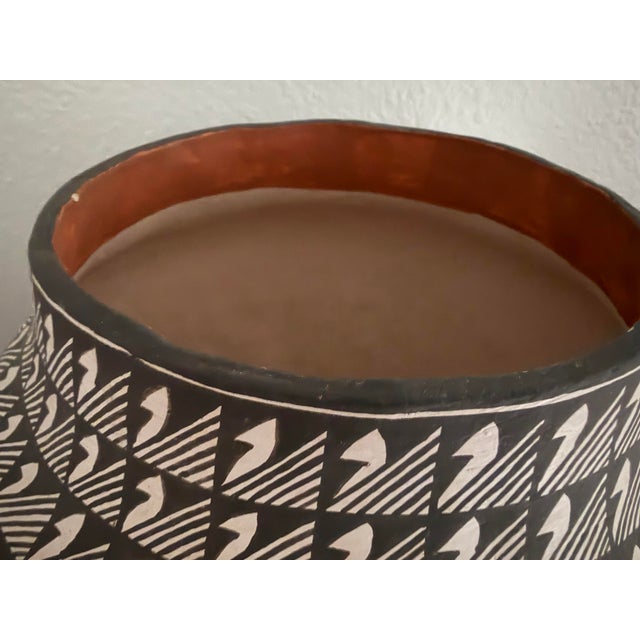 Acoma Native American 11” Pottery Vase Black and White Geometric Design Signed For Sale - Image 4 of 11