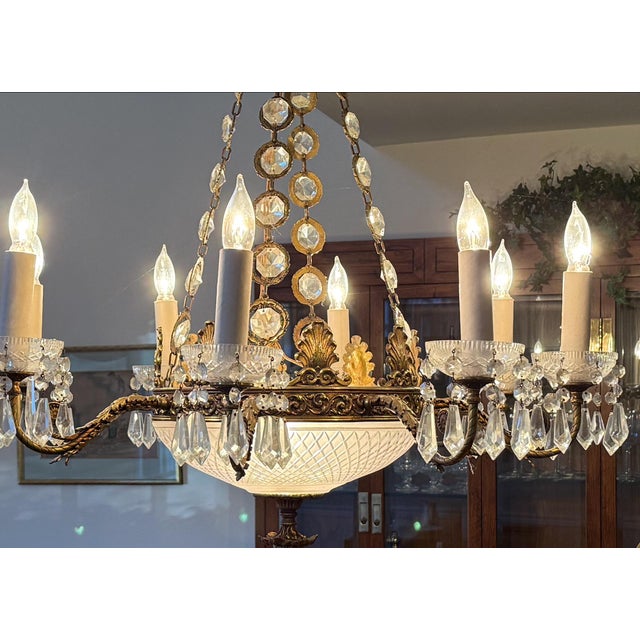 Metal 1930s French Empire Gilt Bronze and Crystal Chandelier With 8 Arms For Sale - Image 7 of 14