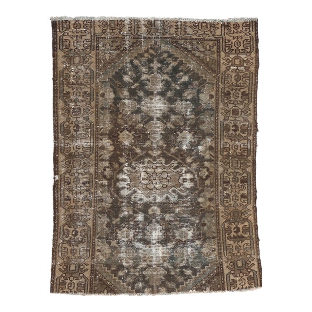 Early 20th Century Distressed Antique Worn Persian Rug, 03'01 X 04'01 For Sale