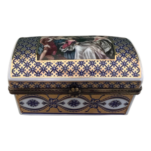 Large Porcelain Trinket Box With Victorian Scene