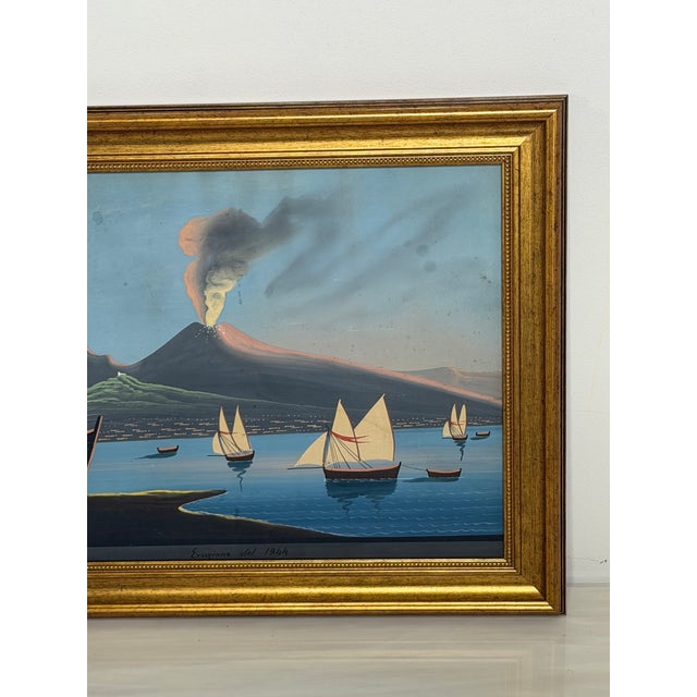 19th Century Italian Grand Tour Mount Vesuvius Eruption Gouache Painting, 1844 For Sale - Image 9 of 18
