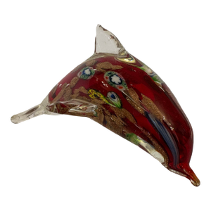 Vintage Red and Gold Dolphin Murano Style Hand Blown Glass Sculpture