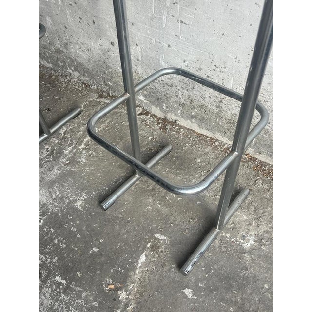 Industrial Vintage Industrial Bar Stools with Burgundy Seats, 1980s, Set of 3 For Sale - Image 3 of 8