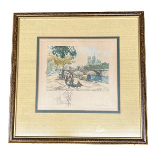 Early 20th Century Hand-Colored Engraving of Pont Neuf With the Notre Dame Cathedral For Sale